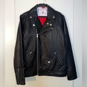 Obey Men’s Faux Leather Black Motorcycle Jacket with Red Lining Small